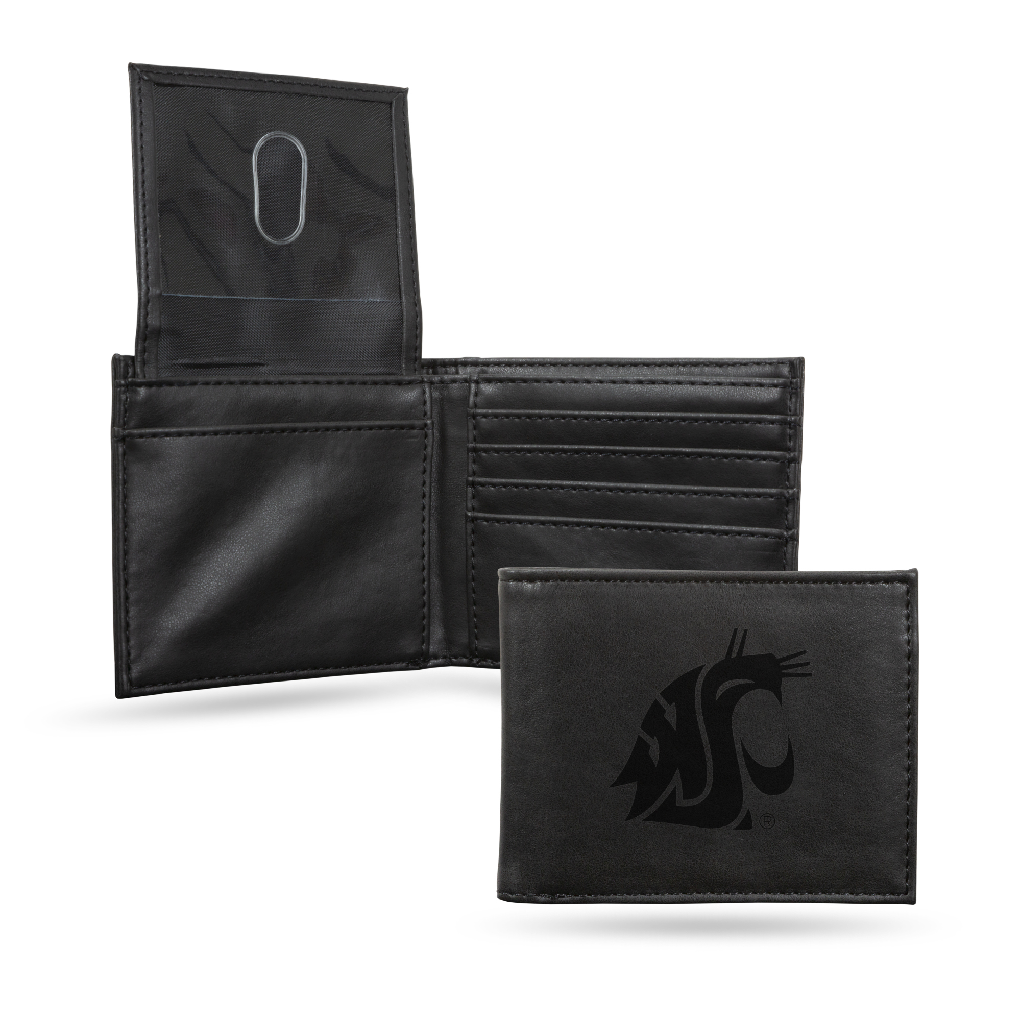Rico Industries NCAA  Washington State Cougars - WSU Black Laser Engraved Billfold Wallet