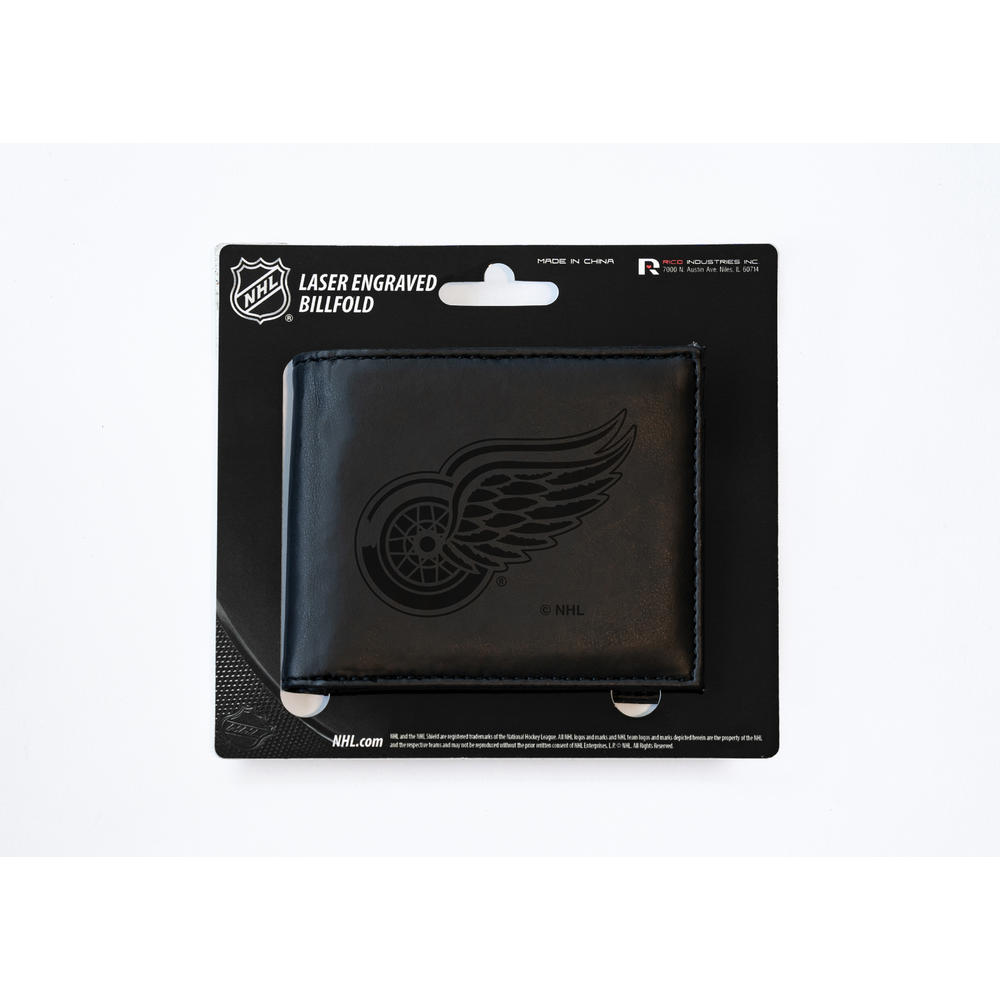 Rico Industries NHL Hockey Detroit Red Wings Black Laser Engraved Billfold Wallet