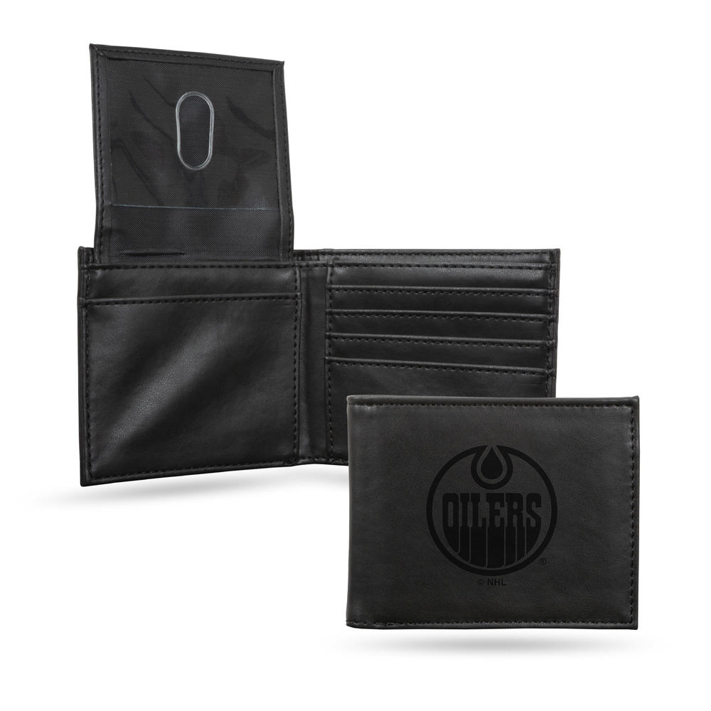 Rico Industries NHL Hockey Edmonton Oilers Black Laser Engraved Billfold Wallet