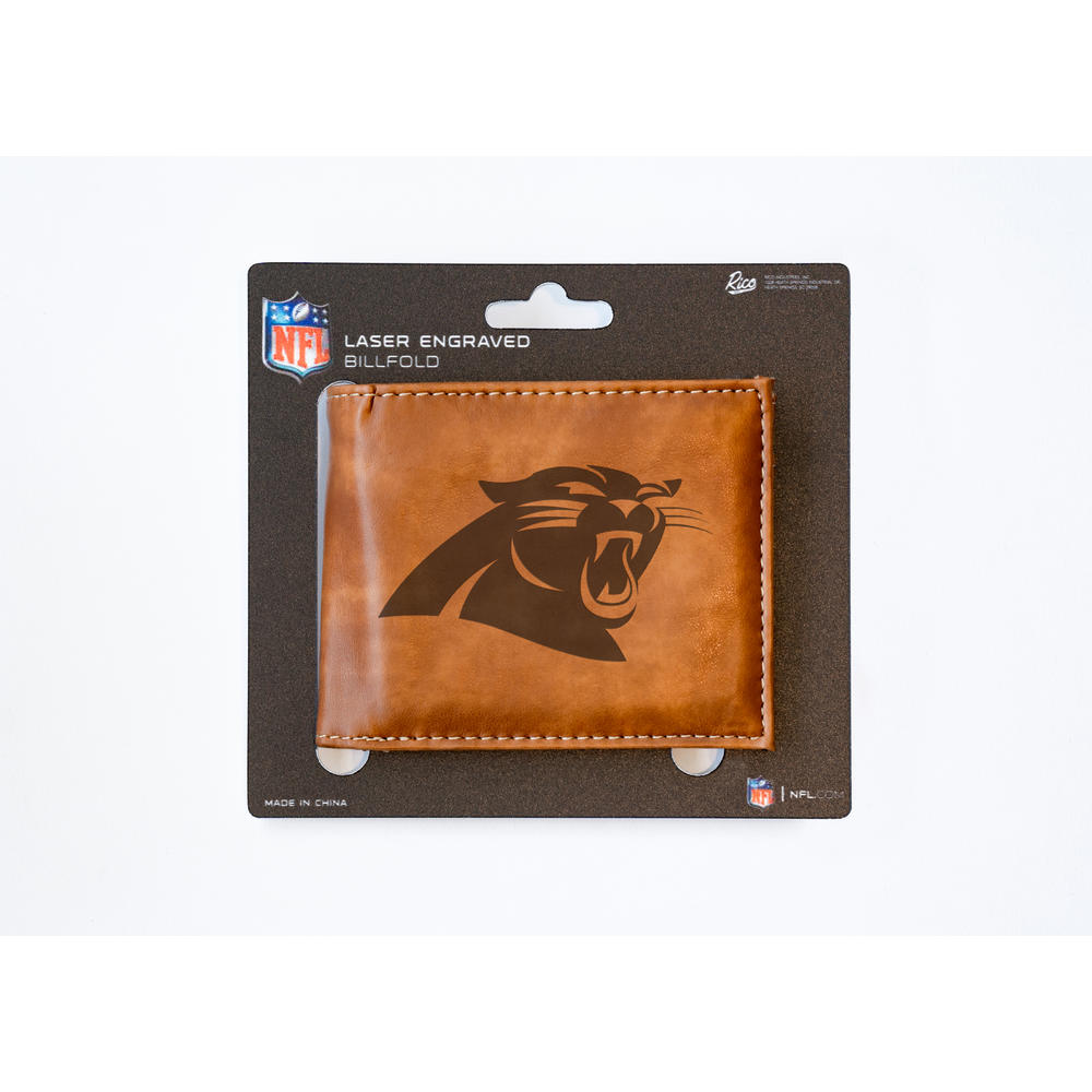 Rico Industries NFL Football Carolina Panthers Brown Laser Engraved Billfold Wallet