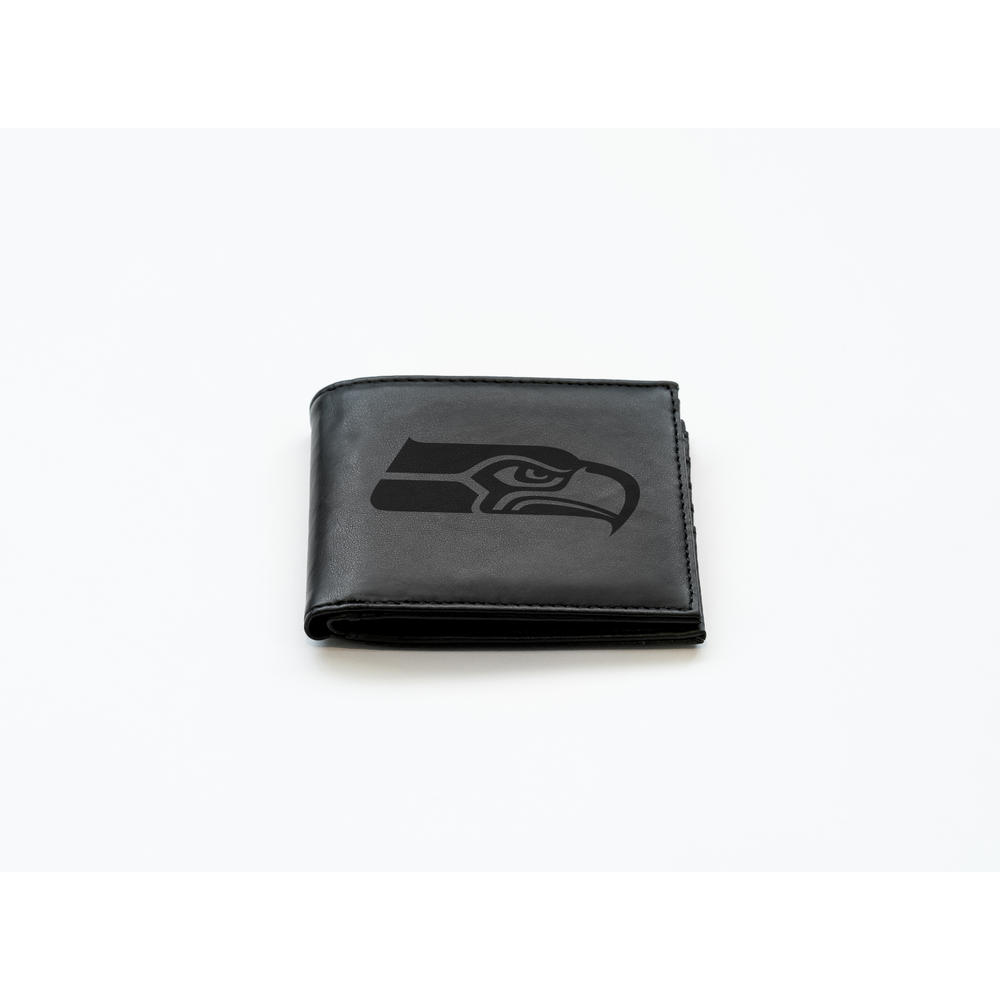Rico Industries NFL Football Seattle Seahawks Black Laser Engraved Billfold Wallet