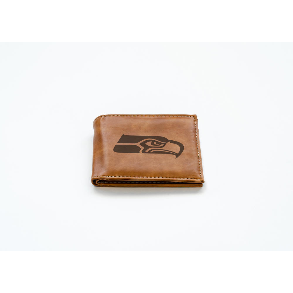 Rico Industries NFL Football Seattle Seahawks Brown Laser Engraved Billfold Wallet