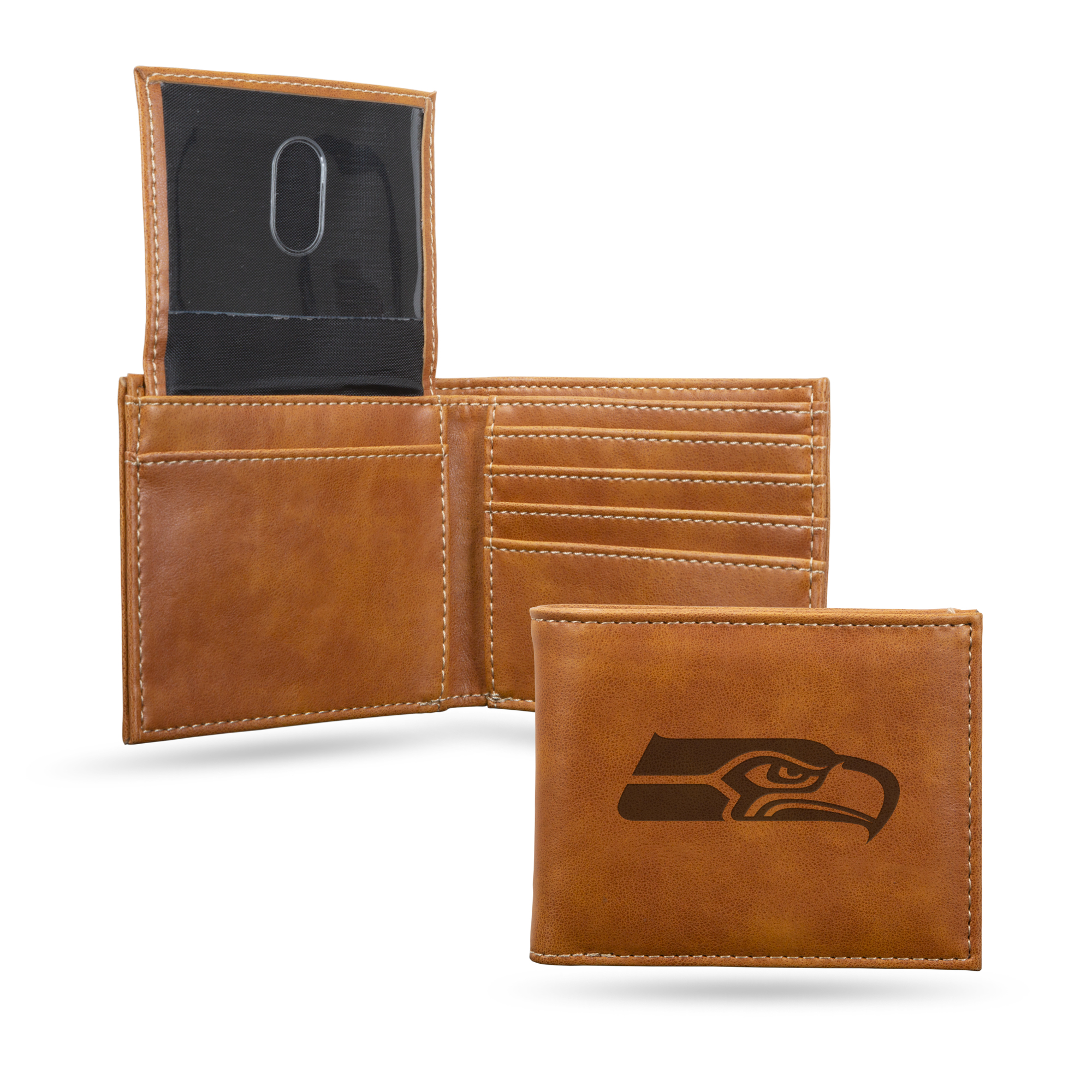 Rico Industries NFL Football Seattle Seahawks Brown Laser Engraved Billfold Wallet