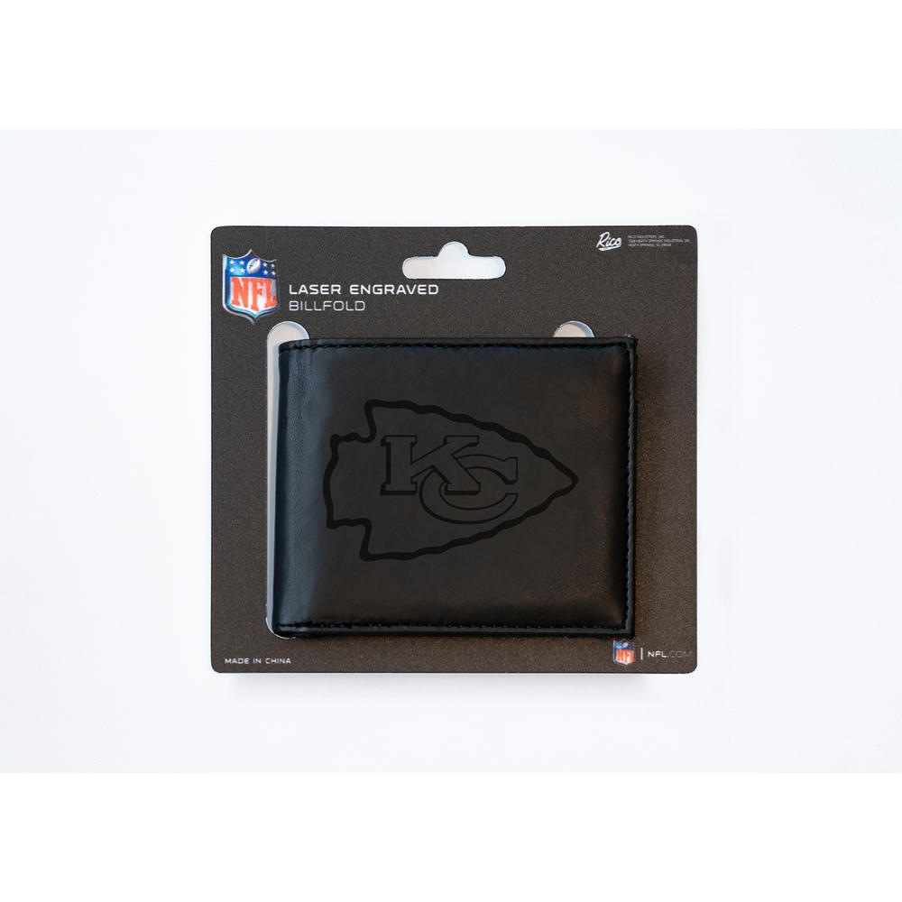 Rico Industries NFL Football Kansas City Chiefs Black Laser Engraved Billfold Wallet