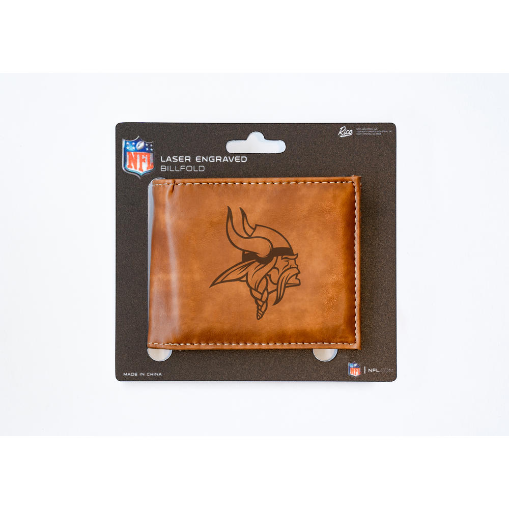 Rico Industries NFL Football Minnesota Vikings Brown Laser Engraved Billfold Wallet