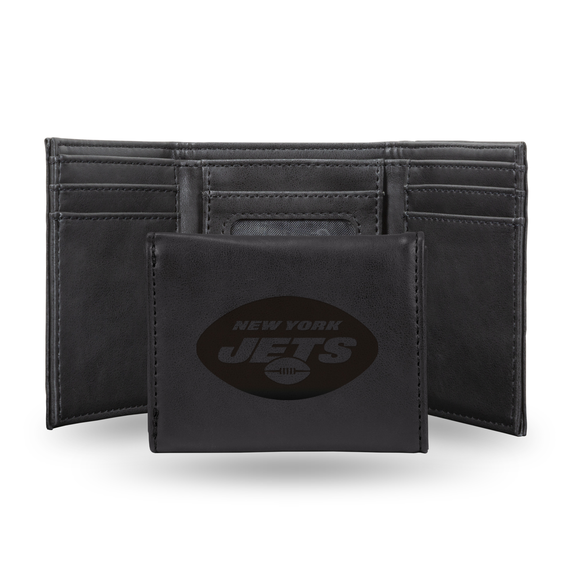Rico Inc Rico LETRI2202BK NFL New York Jets Laser Engraved Black Trifold Wallet