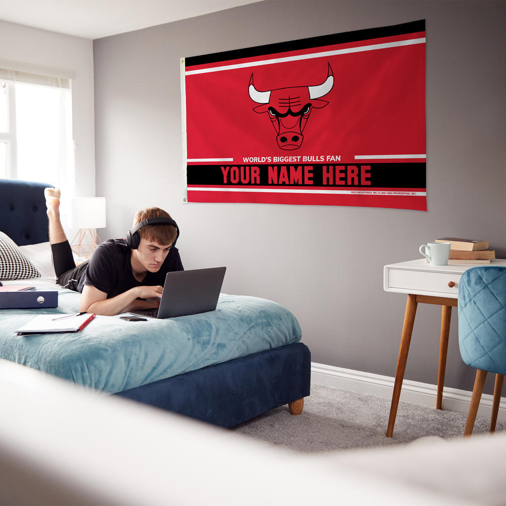 Rico Industries NBA Basketball Chicago Bulls  Personalized 3' x 5' Banner Flag