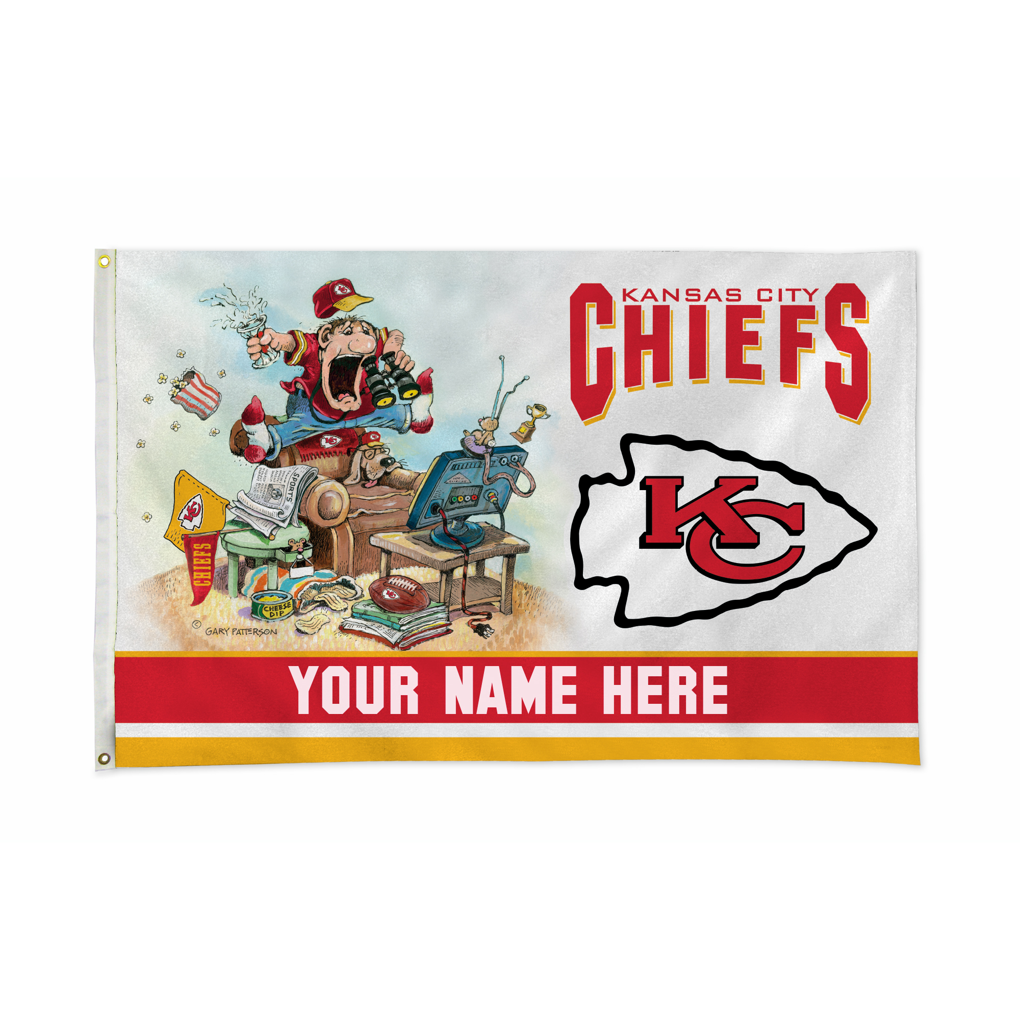 Rico Industries NFL Football Kansas City Chiefs "The Fan" by Gary Patterson Personalized 3' x 5' Banner Flag
