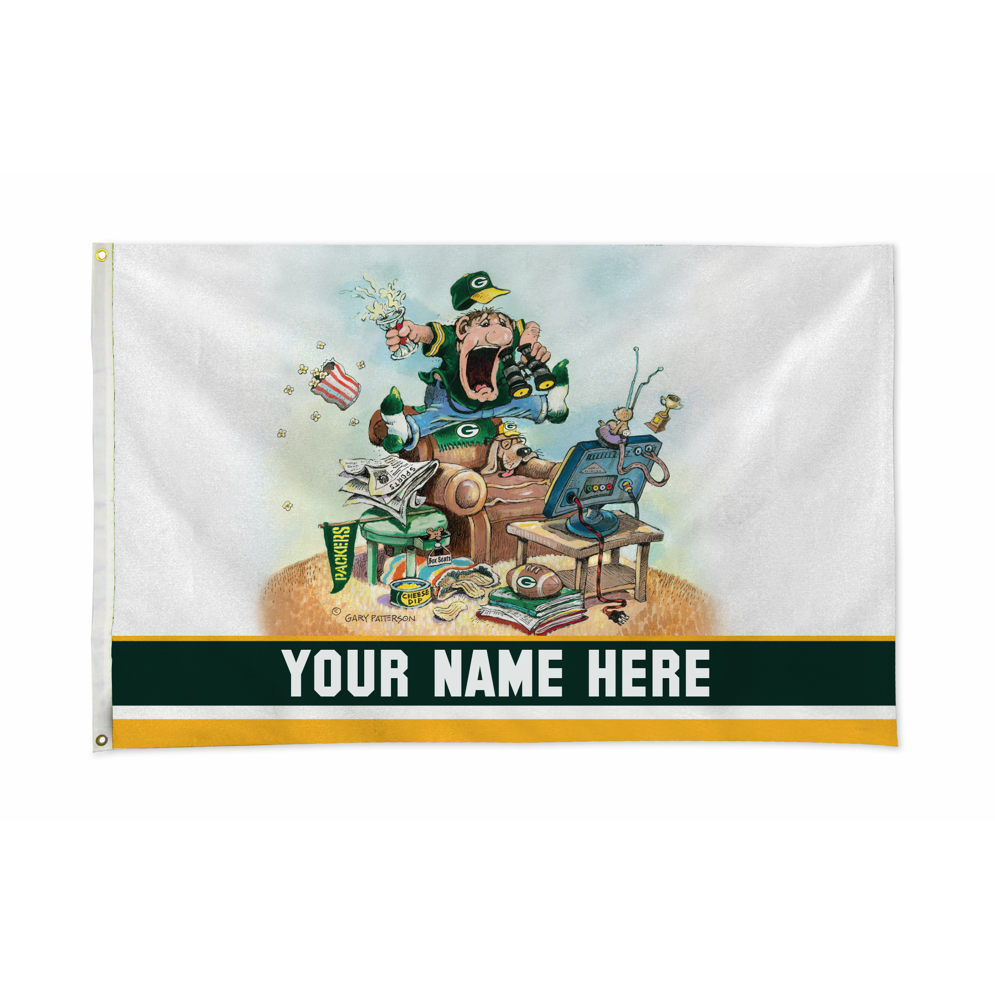 Rico Industries NFL Football Green Bay Packers "The Fan" by Gary Patterson Personalized 3' x 5' Banner Flag