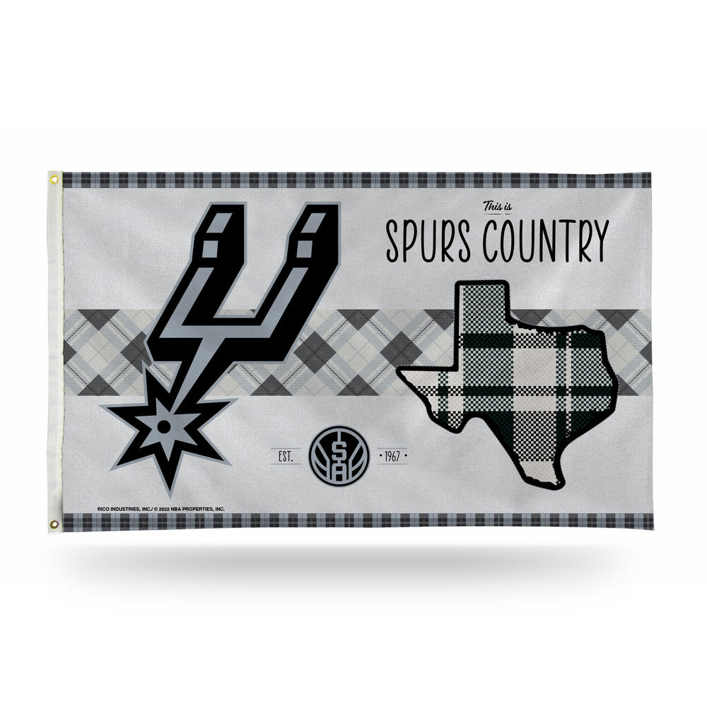 Rico Industries NBA Basketball San Antonio Spurs This is Spurs Country - Plaid Design 3' x 5' Banner Flag