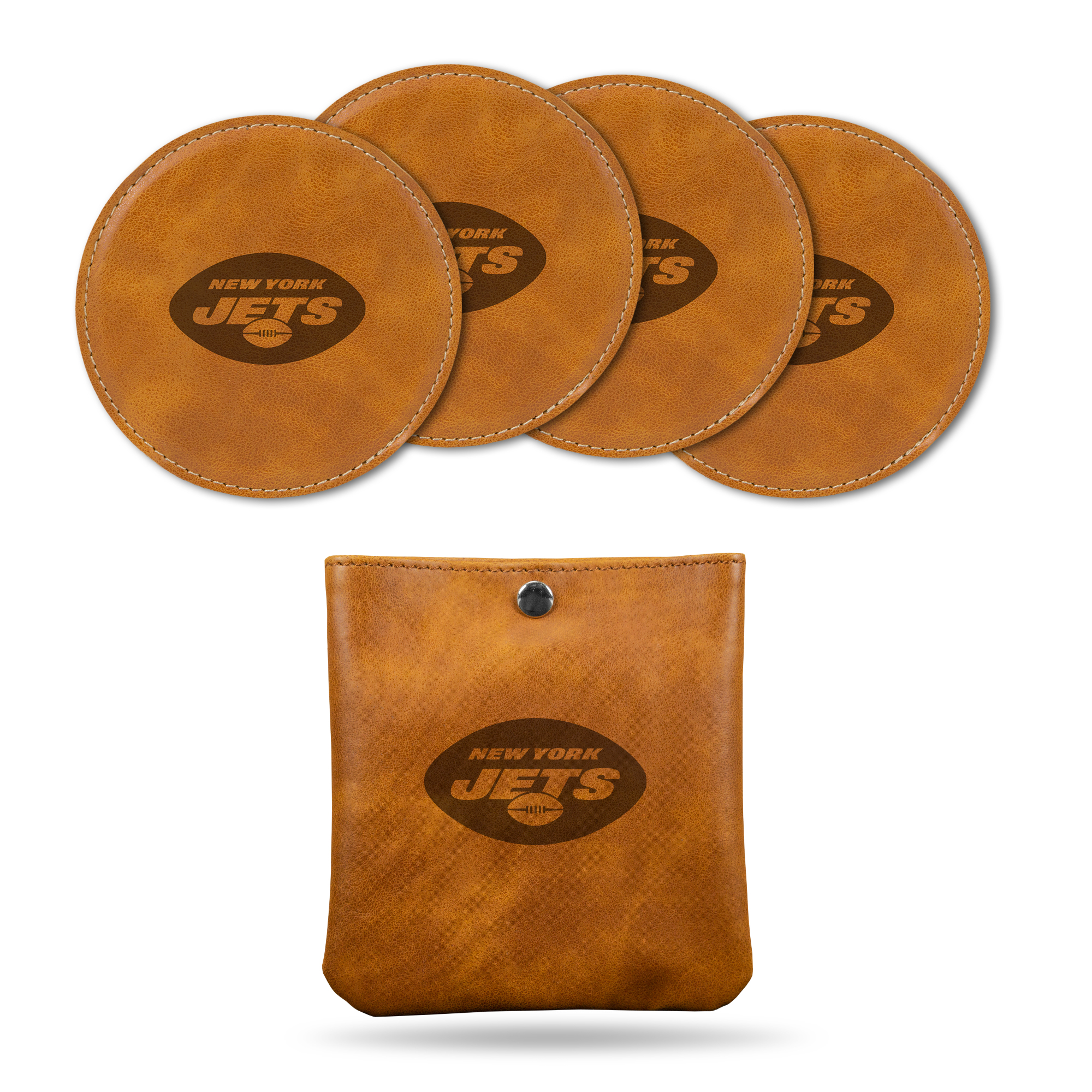 Rico Industries NFL Football New York Jets Brown Laser Engraved Coaster