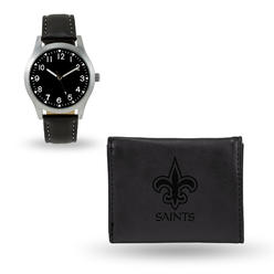 Rico NFL Black Generic Watch and Team Logo Tri-Fold Wallet  New Orleans Saints