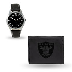 Rico NFL Black Generic Watch and Team Logo Tri-Fold Wallet  Las Vegas Raiders