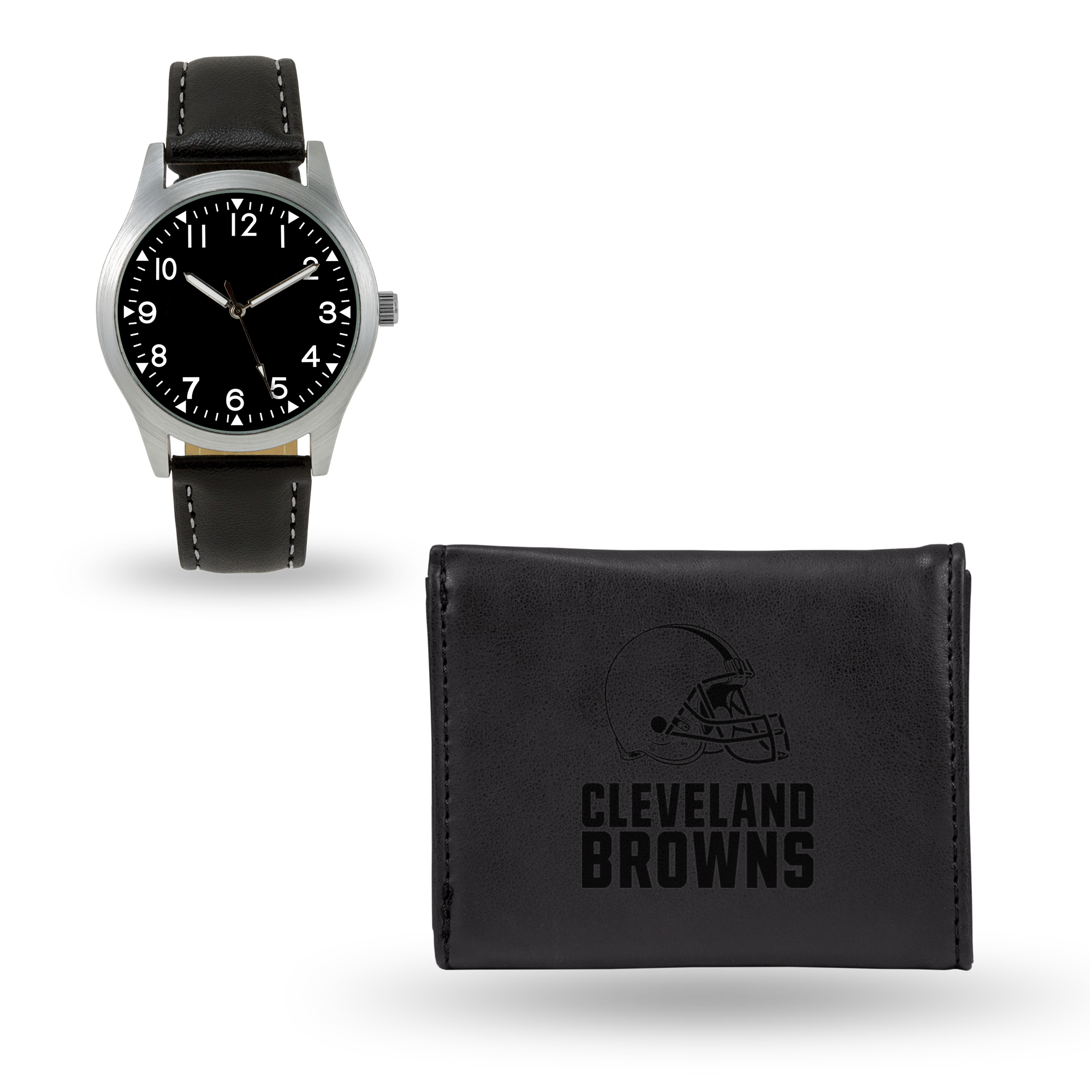 Rico NFL Black Generic Watch and Team Logo Tri-Fold Wallet  Cleveland Browns