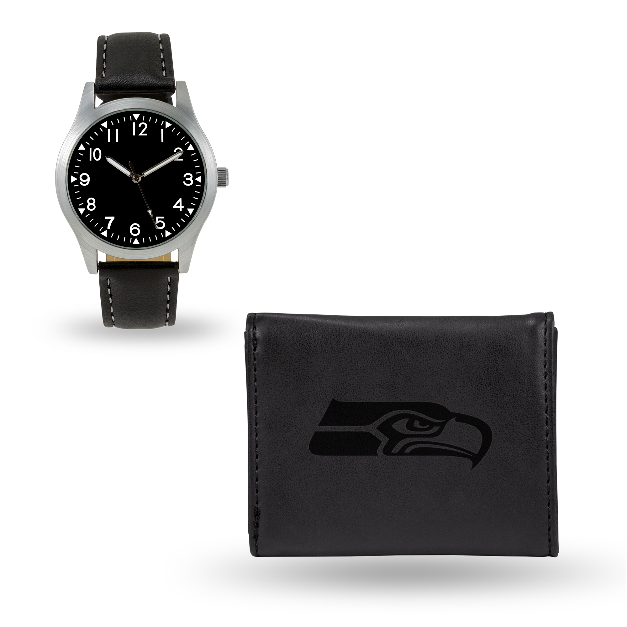 Rico NFL Black Generic Watch and Team Logo Tri-Fold Wallet  Seattle Seahawks
