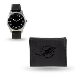 Rico NFL Black Generic Watch and Team Logo Tri-Fold Wallet  Miami Dolphins
