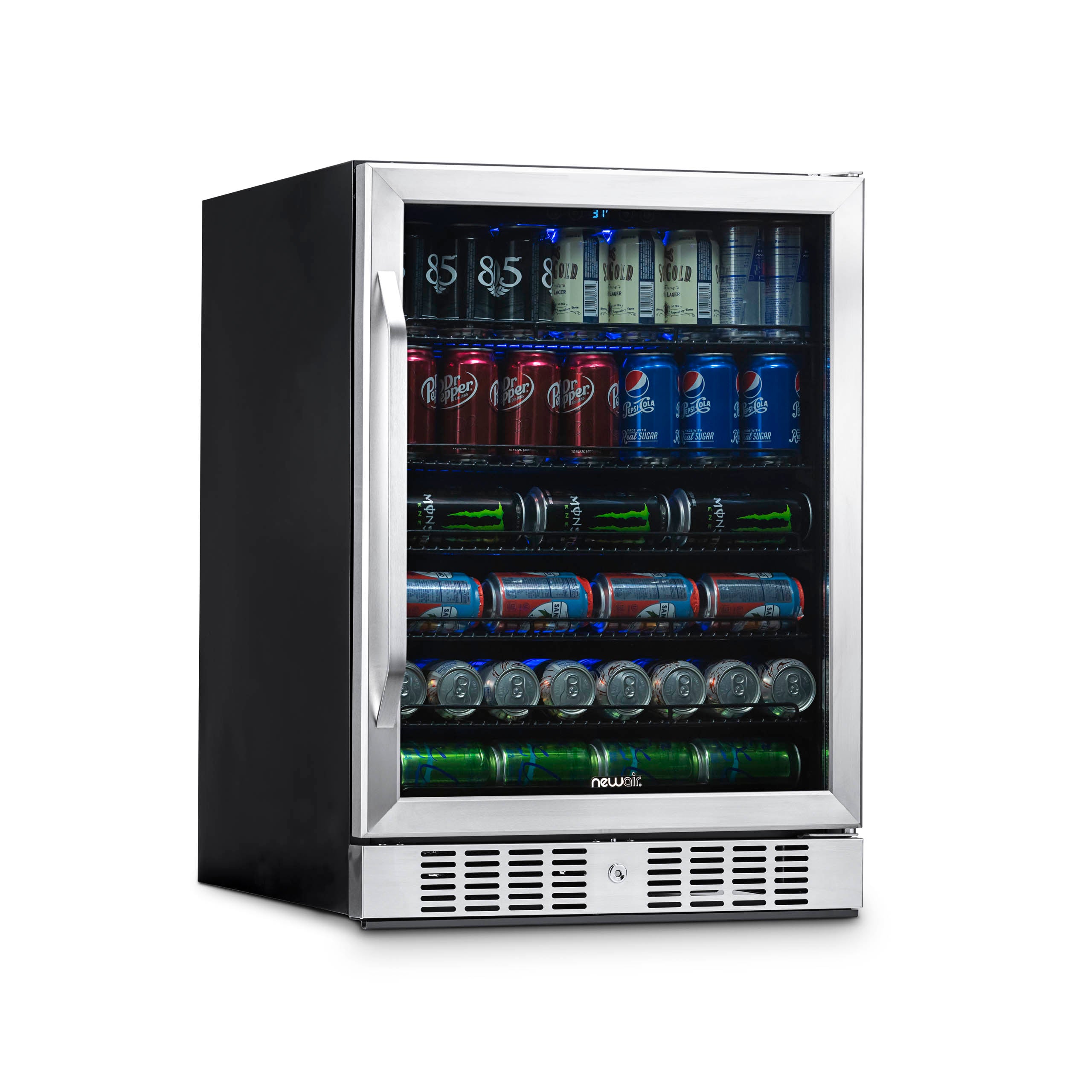 Newair 24" Built-in 177 Can Beverage Fridge in Stainless Steel with Precision Temperature Controls and Adjustable Shelves