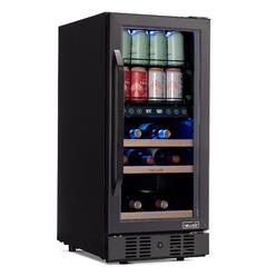 Newair 15 Inch Wine and Beverage Refrigerator - 13 Bottles & 48 Cans Capacity with Dual Temperature Zone Wine Cooler, Black Stai