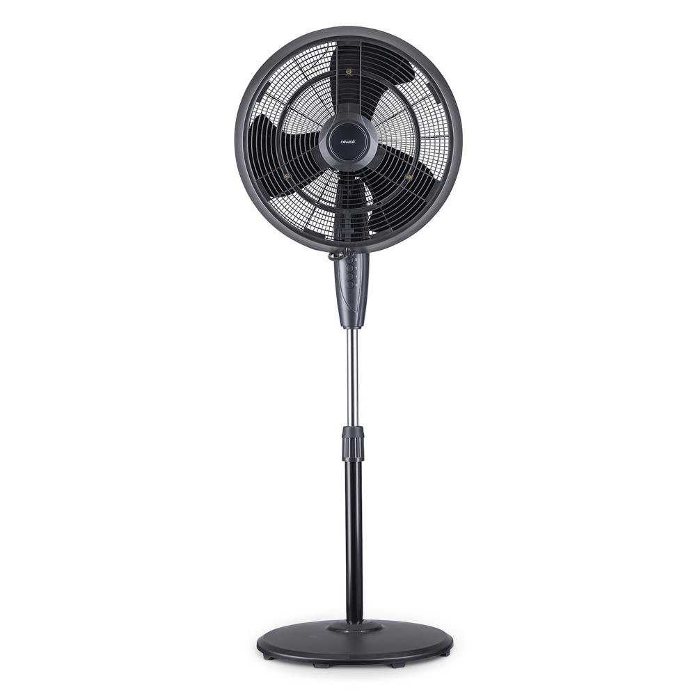 Newair Outdoor Misting Fan and Pedestal Fan in Black, Cools 500 sq. ft. with 3 Fan Speeds and Wide-Angle Oscillation.