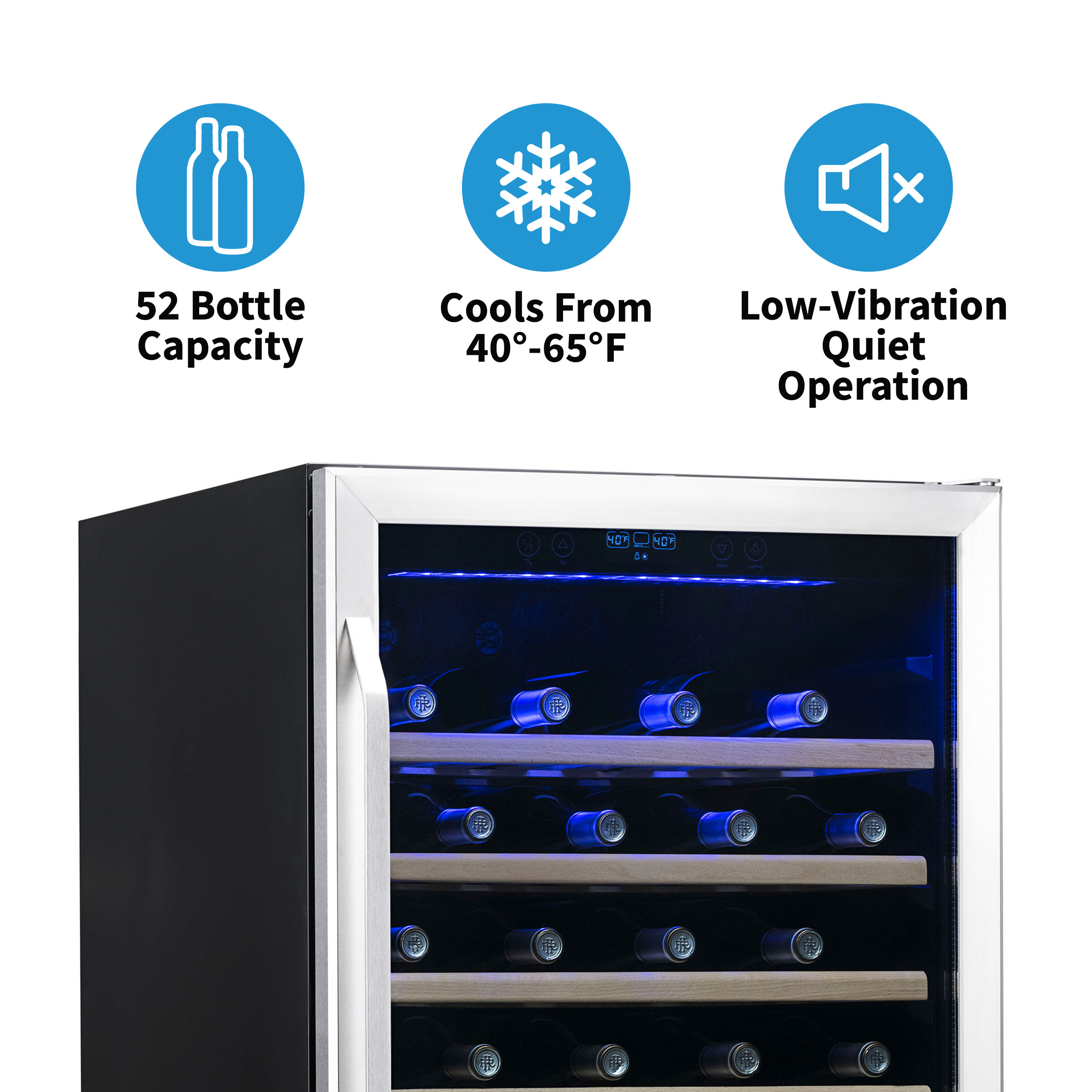 NewAir  24" Built-In 52 Bottle Compressor Wine Fridge in Stainless Steel with Precision Digital Thermostat