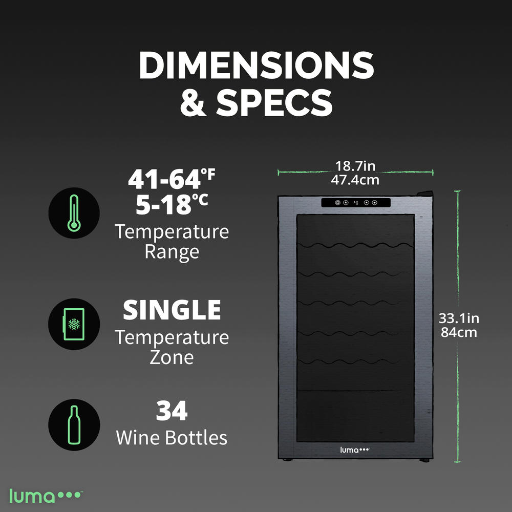 Luma Shadow Series Wine Cooler Refrigerator 34 Bottle, Freestanding Mirrored Wine Fridge with Double-Layer Tempered Glass
