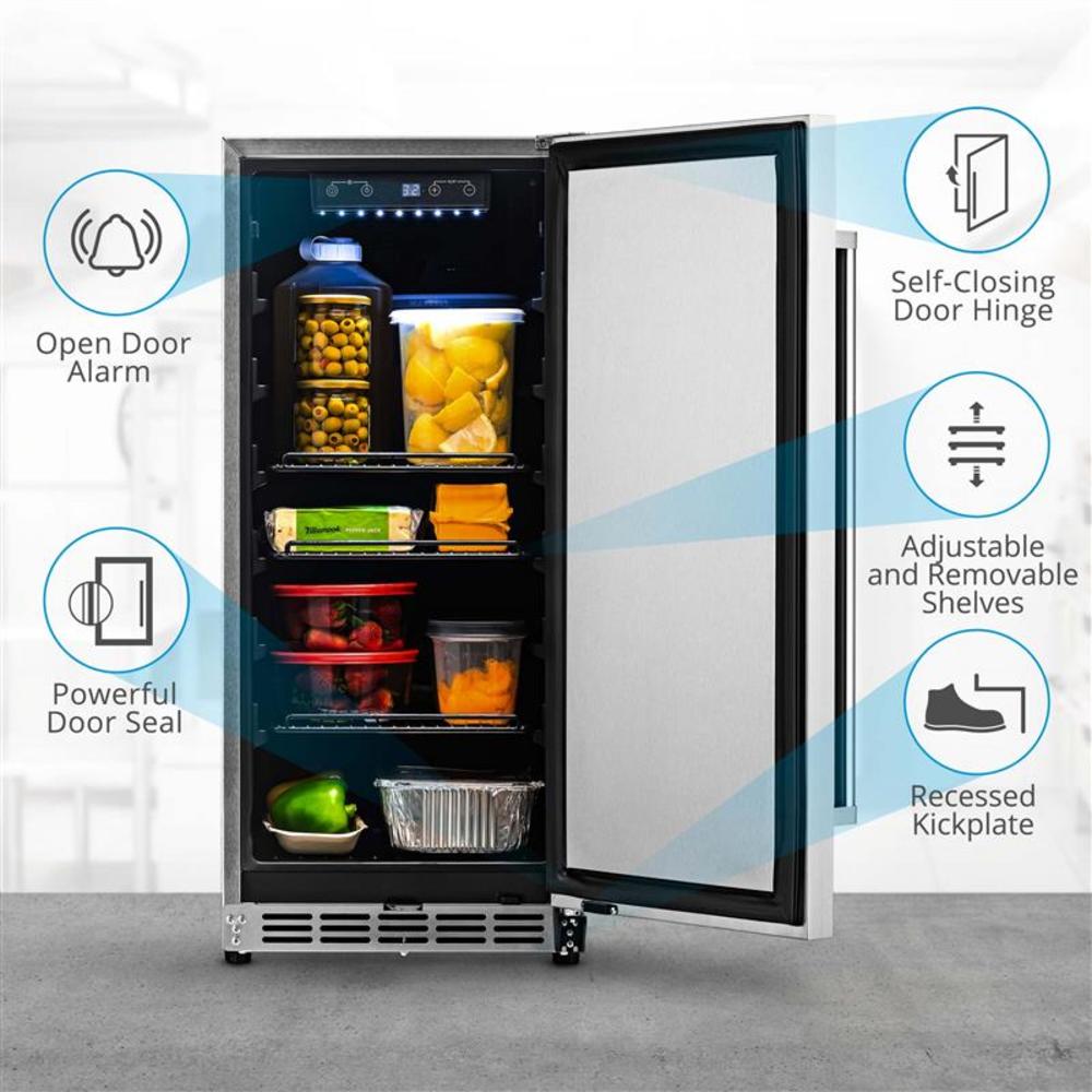 Newair 15" 3.2 Cu. Ft. Commercial Stainless Steel Built-in Beverage Refrigerator, Weatherproof and Outdoor Rated