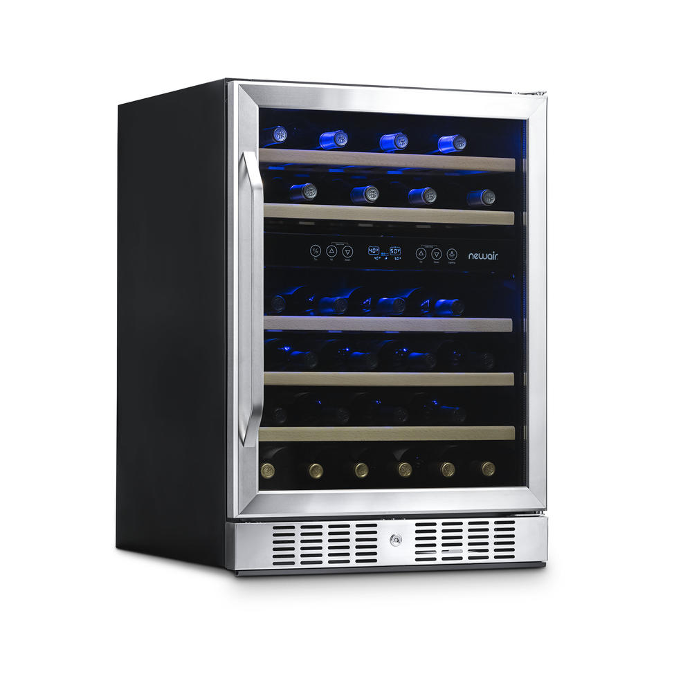 NewAir  24" Built-in 46 Bottle Dual Zone Compressor Wine Fridge in Stainless Steel, Quiet Operation with Beech Wood Shelves