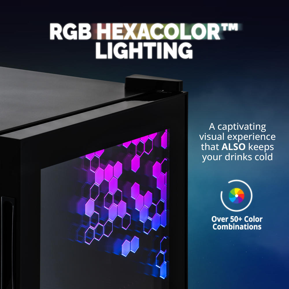 Newair Prismatic™ Series 85 Can Beverage Refrigerator with RGB HexaColor™ LED Lights, Mini Fridge for Gaming, Game Room
