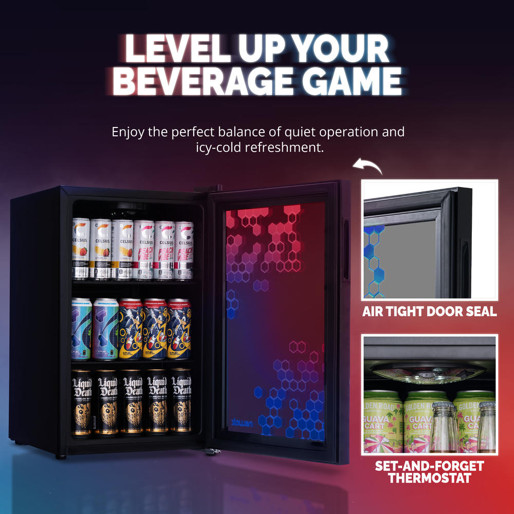 Newair Prismatic™ Series 85 Can Beverage Refrigerator with RGB HexaColor™ LED Lights, Mini Fridge for Gaming, Game Room
