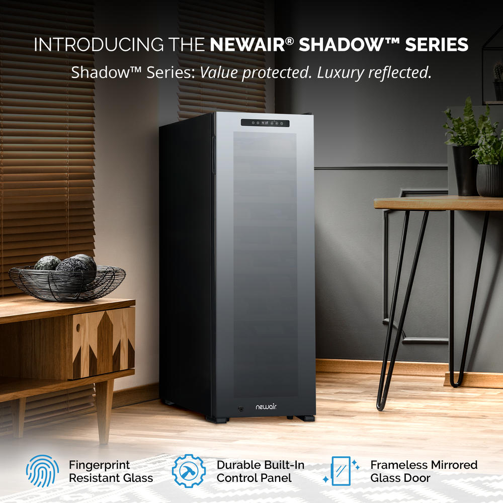 Newair Shadow Series Wine Cooler Refrigerator 62 Bottle, Freestanding Mirrored Wine Fridge with Double-Layer Tempered Glass Door