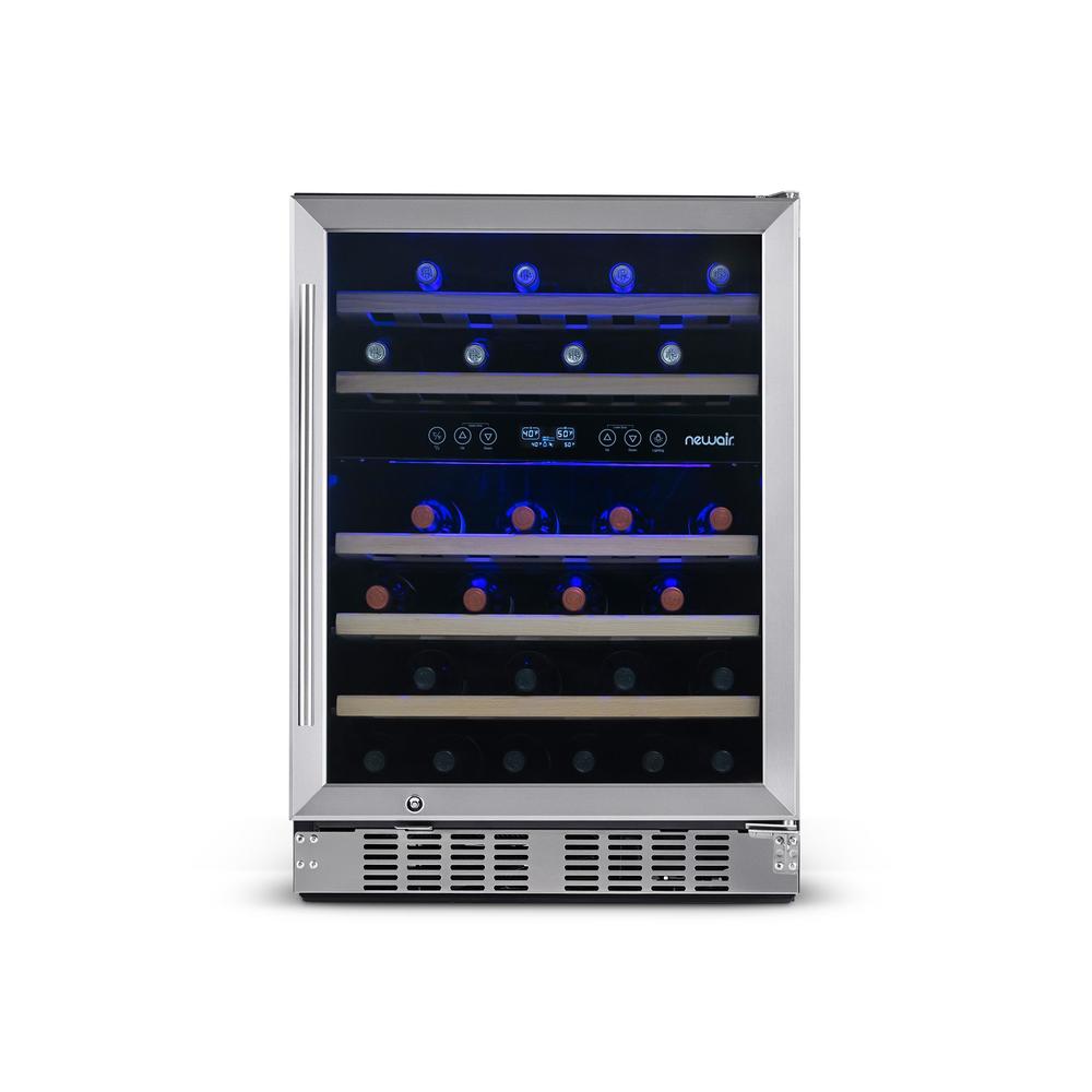 NewAir  24" Built-in 46 Bottle Dual Zone Compressor Wine Fridge, Quiet Operation with Beech Wood Shelves and Recessed Kickplate 
