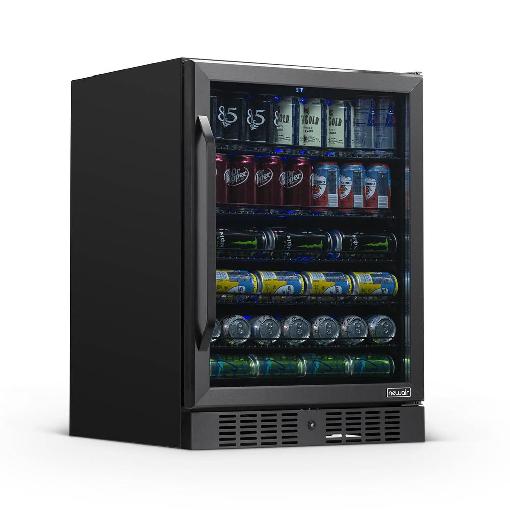 Newair 24" Built-in 177 Can Beverage Fridge in Black Stainless Steel with Precision Temperature Controls and Adjustable Shelves