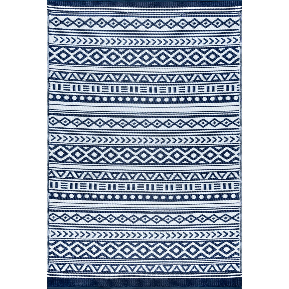 Tayse Rugs Anubis Navy Outdoor Rug Reversible Straw Area Rug Deck Patio Porch RV Camper Camp Picnic