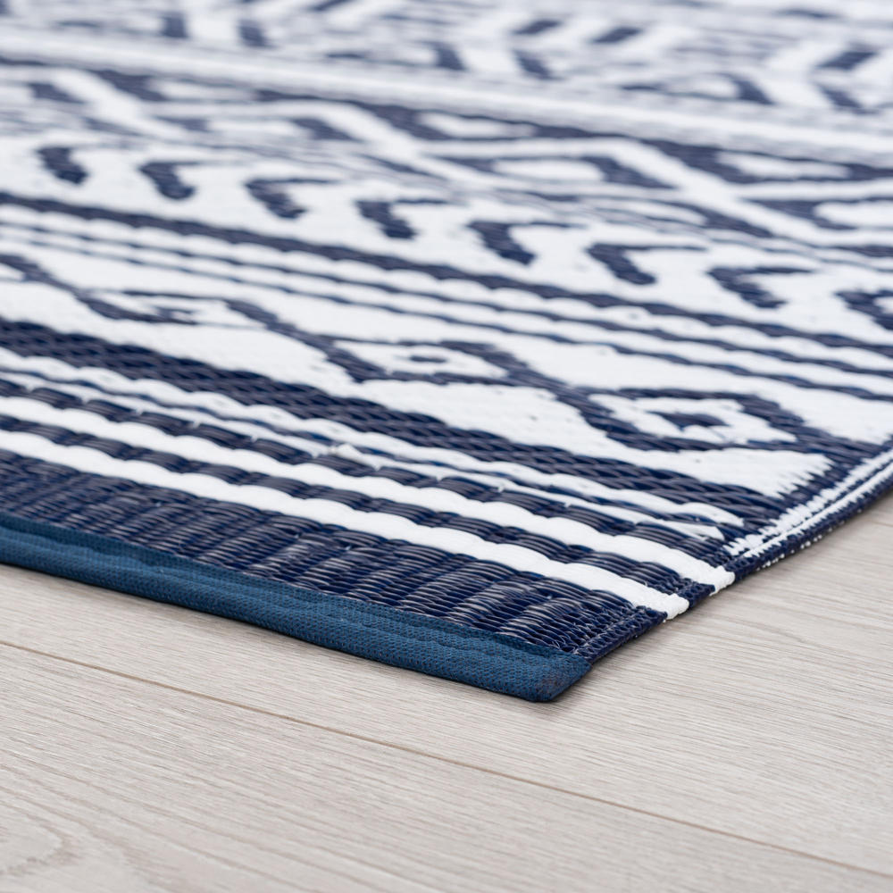 Tayse Rugs Anubis Navy Outdoor Rug Reversible Straw Area Rug Deck Patio Porch RV Camper Camp Picnic