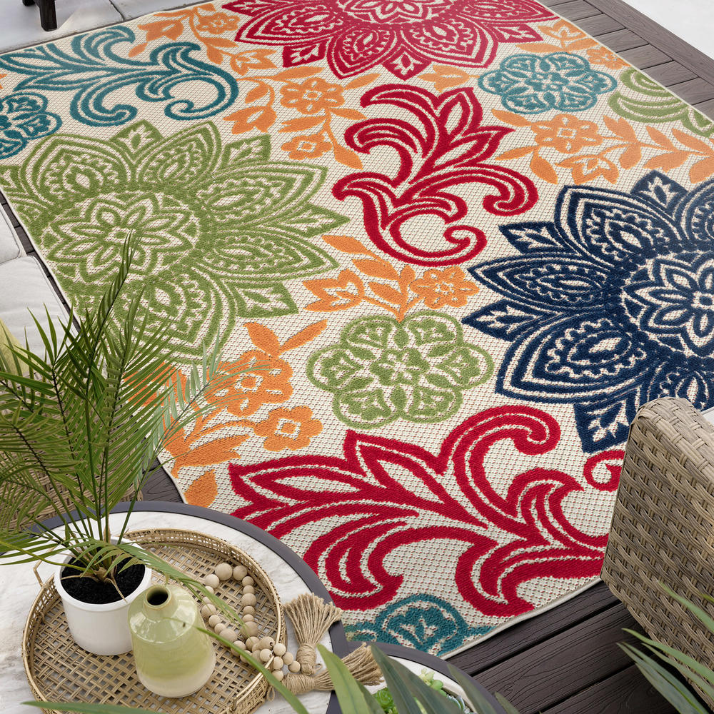 Tayse Rugs Omalley Modern Floral Multi-Color Rectangle Area Rug