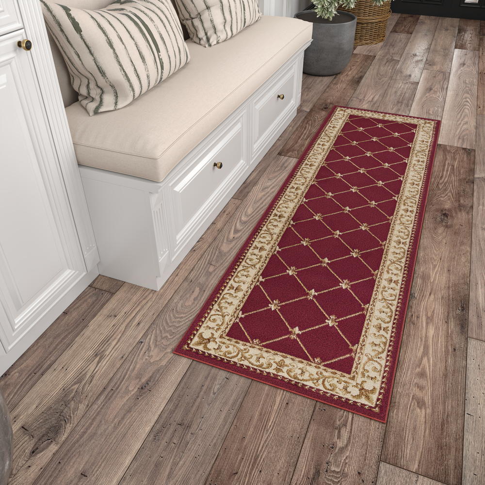 Tayse Rugs Orleans Traditional Border Red Runner Rug