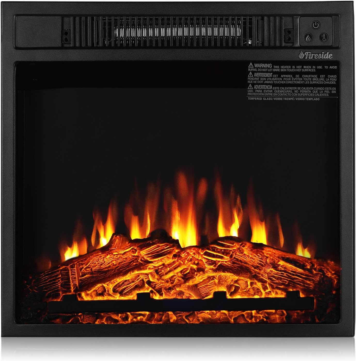 TURBRO Fireside FS18 Realistic Flames Electric Fireplace, Remote Control, 3 Adjustable Brightness Flames