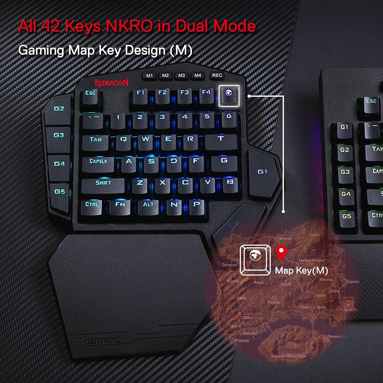 Redragon K585 DITI Wireless One-Handed Mechanical Keyboard, Blue Switch
