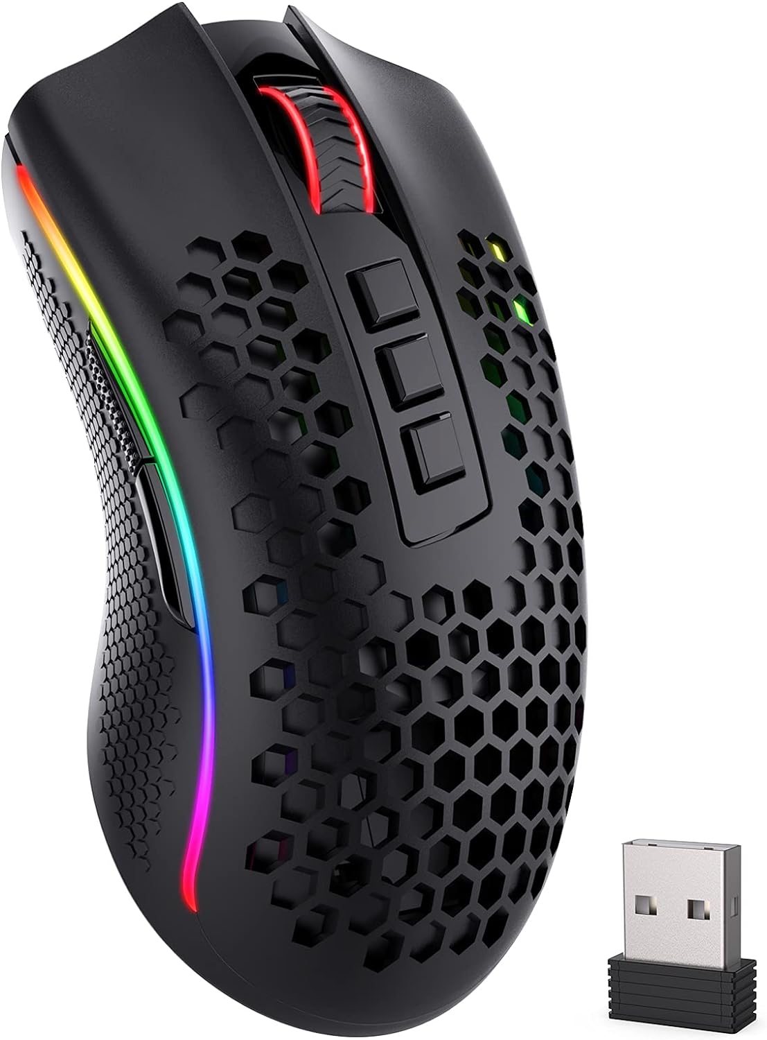 Redragon M808 Storm Pro Wireless Gaming Mouse, RGB Honeycomb Form - 16,000 DPI Optical Sensor - 7 Programmable Buttons - Precise