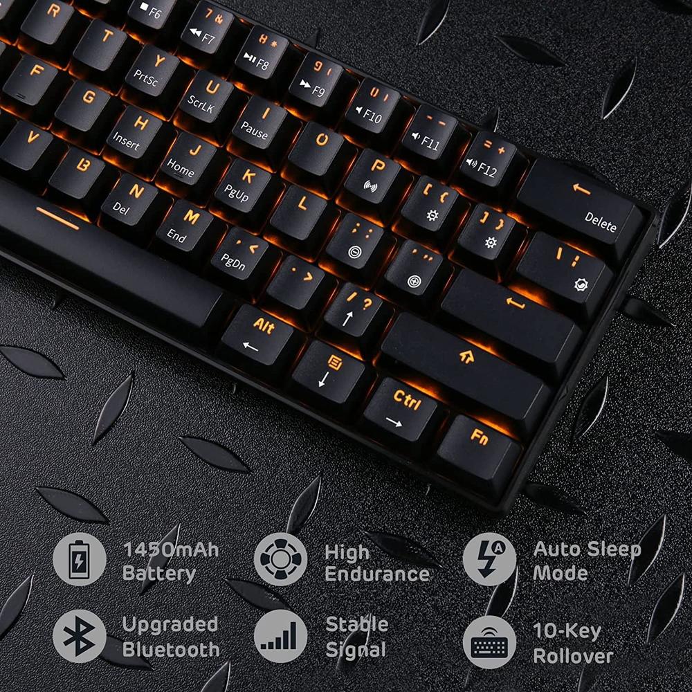 Royal Kludge RK ROYAL KLUDGE RK61 Wireless 60% Mechanical Gaming Keyboard, Brown Switch, Black Case