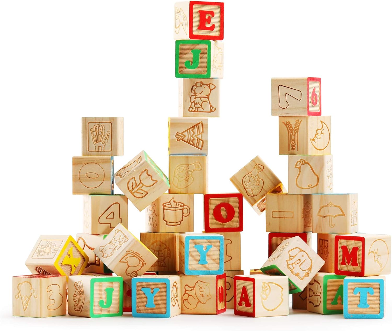 SainSmart Jr. Wooden ABC Alphabet Blocks Set, 40PCS Classic Wood Toy, for Preschool Letters Number Counting for Ages 3-6 Toddler