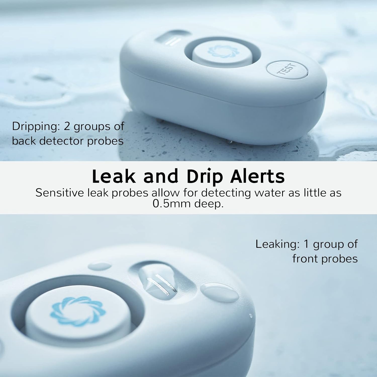 Airthereal Water Leak Detectors 2-Pack, 120dB Adjustable Audio Alarm Sensor, Sensitive Leak and Drip Alert, for Kitchen Bathroom