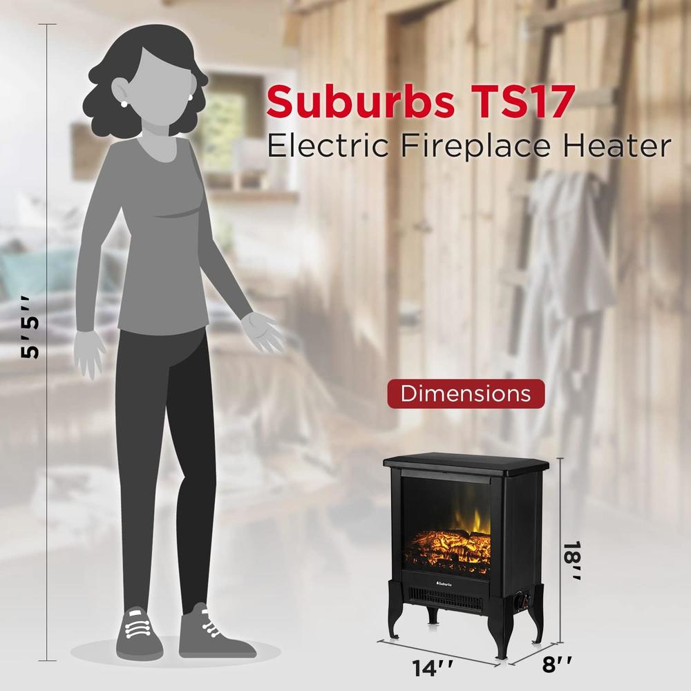 TURBRO Suburbs TS17 Compact Electric Fireplace Stove, Freestanding Stove Heater, CSA Certified, for Small Spaces,18"1400W