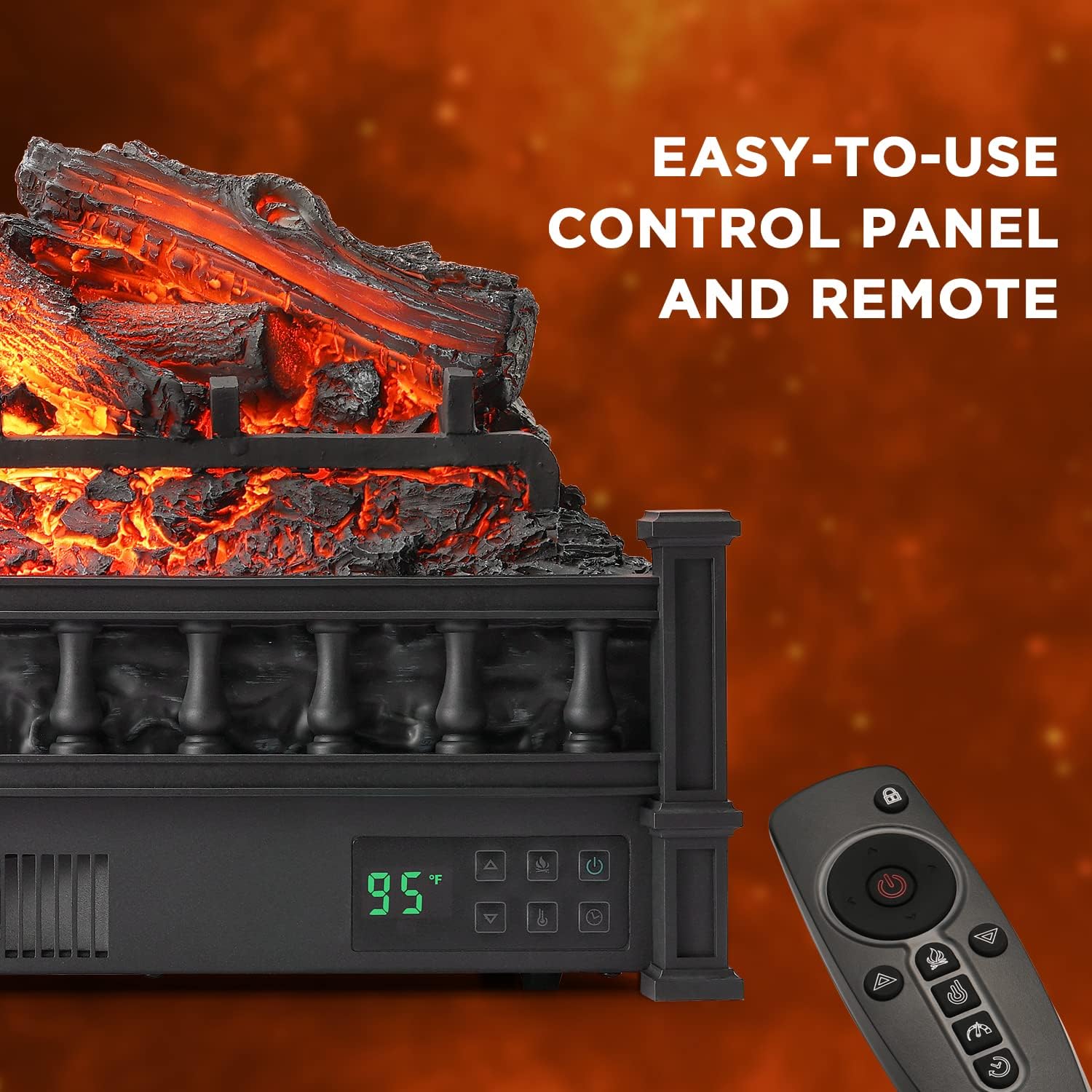 TURBRO Eternal Flame 26-Inch Infrared Quartz Electric Fireplace Log Heater, EF26-LG, 1500W