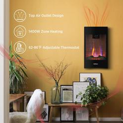 TURBRO in-Flames 28 Inch Vertical Wall Mounted Electric Fireplace - Realistic Wood Log, Adjustable Flame Effects - Black, INF28-WU