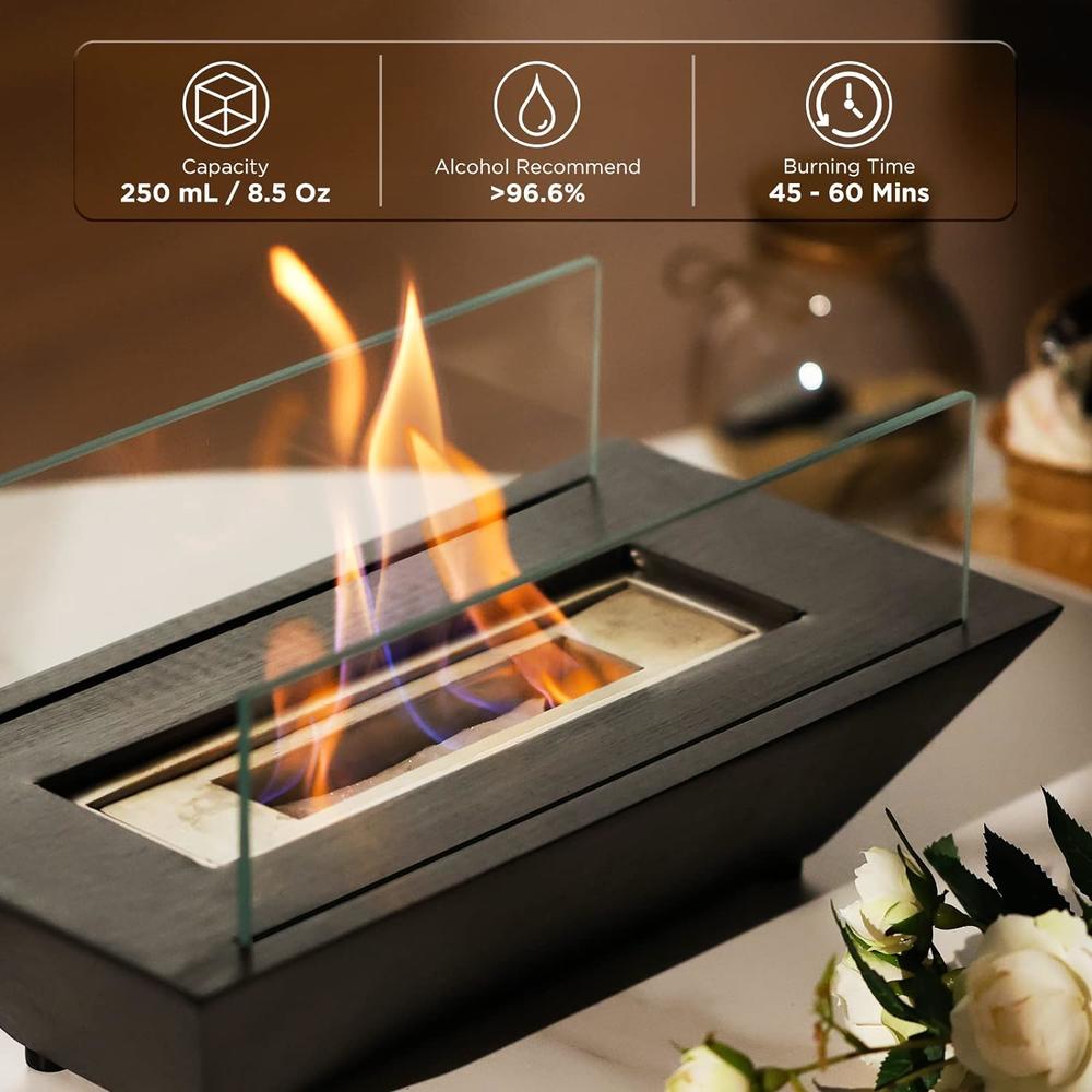 TURBRO Tabletop Ethanol Fuel Fire Pit, 14 inch Black, Stainless Steel