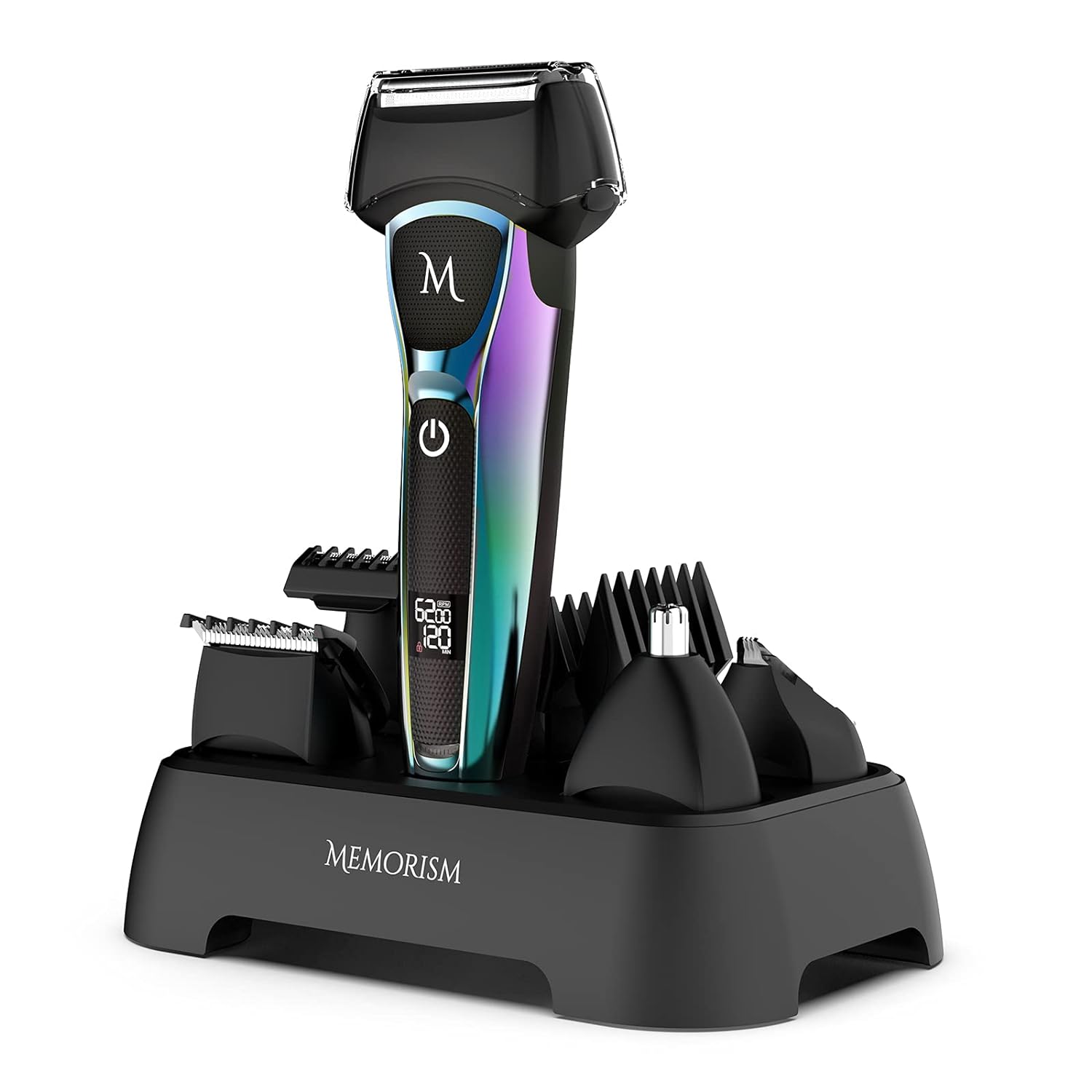 Memorism Multifunction Men’s Grooming Kit, Rechargeable with LED Display Blizz GS5 (Purple-Green Gradient)