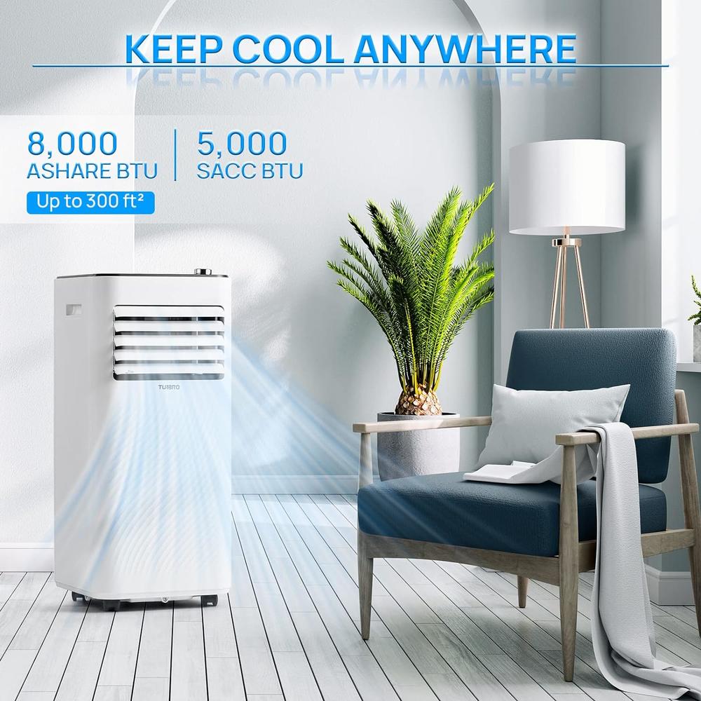 TURBRO Finnmark 8,000 BTU Portable Air Conditioner, Dehumidifier and Fan, 3-in-1 Floor AC Unit for Rooms up to 300 Sq Ft