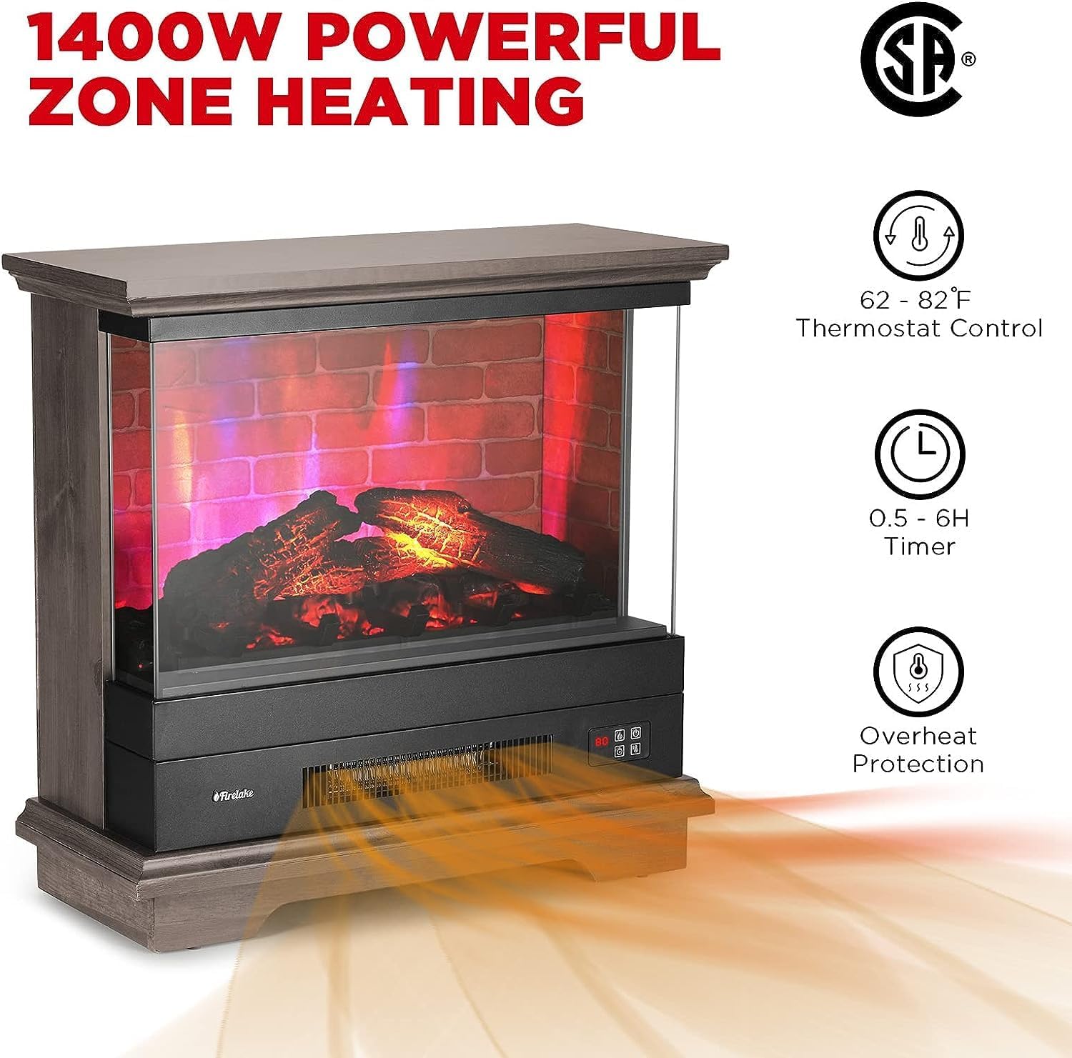 TURBRO Firelake 27 in. WiFi Electric Fireplace Heater with Sound Crackling - Freestanding Fireplace with Mantel