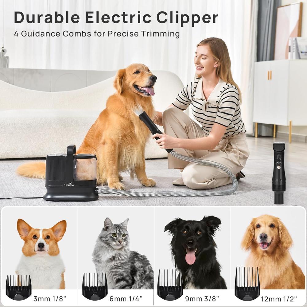 iPettie Pet Grooming Vacuum, with 6-in 1 Grooming & Shedding Tools, Rechargeable Hair Clipper, Captures 99% of Loose Pet Hair